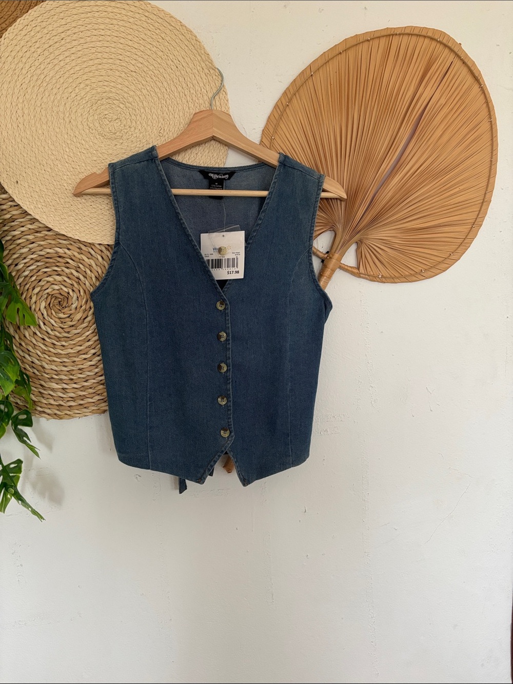 Dark Denim Button Front Vest